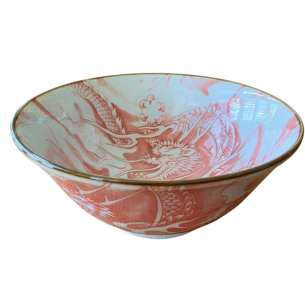 Japanese Red Dragon Porcelain Ramen Bowl 6" Made in Japan Microwave Dishwasher‎